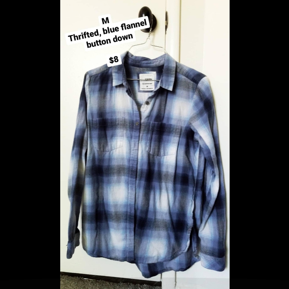 Thin Blue Plaid Flannel Button Down